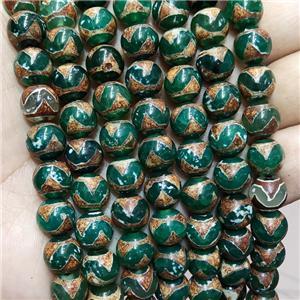 Tibetan Agate Beads Green Smooth Round Wave, approx 10mm dia