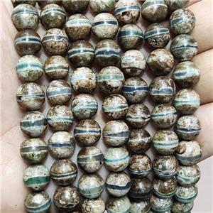 Tibetan Agate Beads Smooth Round Khaki Line, approx 10mm dia