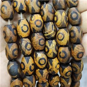 Tibetan Agate Barrel Beads Yellow Dye Eye, approx 12-16mm, 22pcs per st