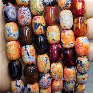 Natural Agate Beads Barrel Fired Orange Dye, approx 13-17mm, 22pcs per st