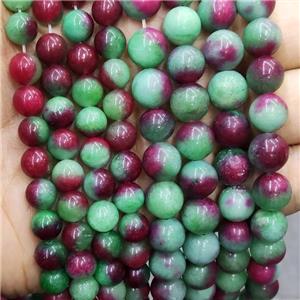 Natural Jade Beads Smooth Round Green Red Dye, approx 8mm dia