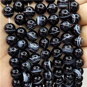 Natural Black Stripe Agate Beads Smooth Round, approx 10mm dia