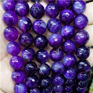 Natural Agate Beads Faceted Round Purple Dye, approx 14mm dia