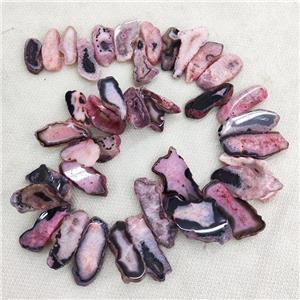 Natural Agate Druzy Beads Slice Freeform Pink Dye TopDrilled Graduated, approx 20-45mm