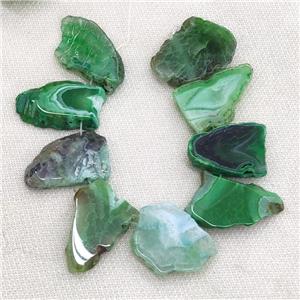 Natural Agate Slice Beads Freeform Green Dye Top Drilled, approx 20-40mm, 20cm string