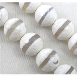 white Tibetan Agate Stone beads, faceted round, 12mm dia, approx 32pcs per st