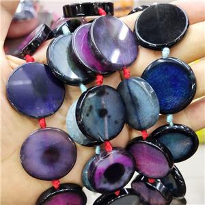 Natural Agate Circle Beads Dye Mixed Color, approx 30mm, 11pcs per st