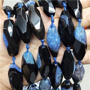 Blue Druzy Agate Beads Faceted Rice Dye, approx 15-40mm, 9pcs per st