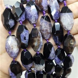 Druzy Agate Beads Faceted Rice Purple Dye, approx 15-30mm, 12pcs per st