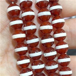 Tibetan Agate Beads Line Smooth Round Red, approx 8mm dia