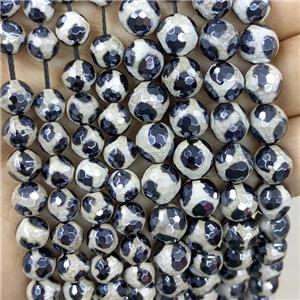 Tibetan Agate Beads Faceted Round Football Electroplated, approx 10mm dia