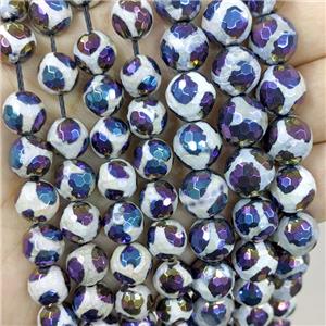 Tibetan Agate Beads Faceted Round Football Rainbow Electroplated, approx 8mm dia