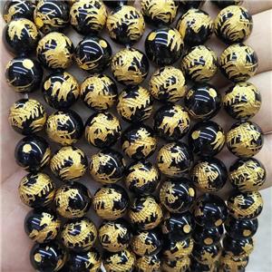 Natural Black Onyx Agate Beads Round Carved, approx 14mm dia