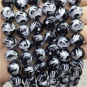 Natural Black Onyx Agate Beads Round Carved, approx 8mm dia