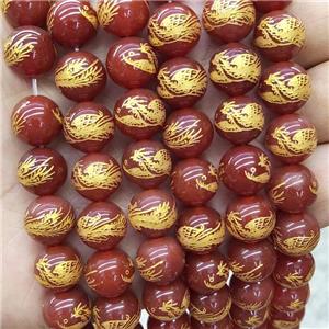 Natural Red Agate Beads Round Carved Phoenix, approx 10mm dia