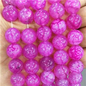 Natural Veins Agate Beads Hotpink Dye Smooth Round, approx 14mm