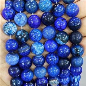 Natural Veins Agate Beads Blue Dye Smooth Round, approx 14mm