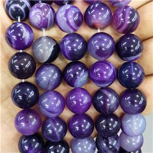 Natural Stripe Agate Beads Purple Dye Smooth Round, approx 14mm