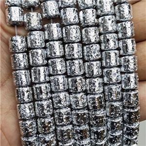 Assembled Lava Column Beads Shiny Silver, approx 8mm