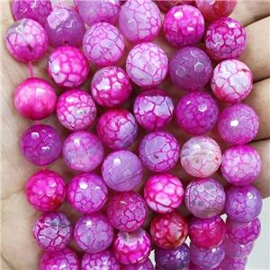 Natural Veins Agate Beads Hotpink Dye Faceted Round, approx 14mm dia