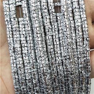 Assembled Lava Heishi Beads Shiny Silver, approx 4mm