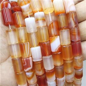 Natural Stripe Agate Tube Beads Banded Red, approx 10-14mm