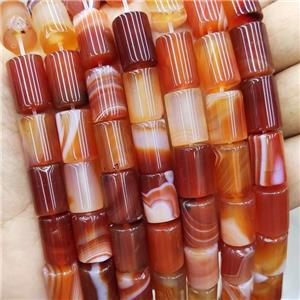Natural Stripe Agate Tube Beads Banded Red, approx 10-14mm