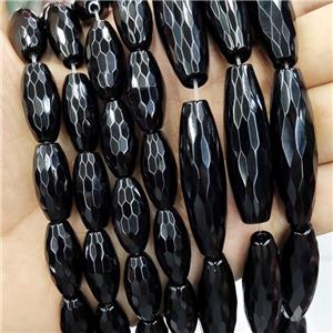 Natural Black Onyx Agate Beads Faceted Rice, approx 8x30mm