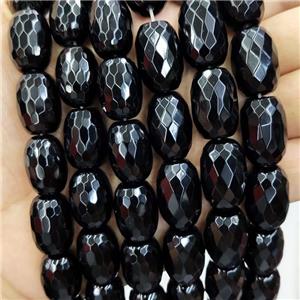 Natural Black Onyx Agate Barrel Beads Faceted, approx 13x18mm