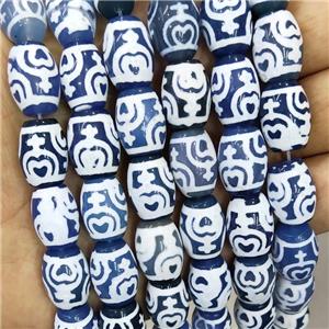 Tibetan Agate Barrel Beads Smooth Blue, approx 13-18mm