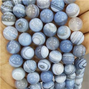 Natural Stripe Agate Beads Band Blue Dye Smooth Round, approx 14mm dia