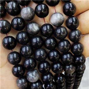 Natural Obsidian Beads Silver Flash Smooth Round, approx 8mm dia