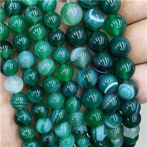 Natural Stripe Agate Beads Green Dye Smooth Round, approx 6mm dia