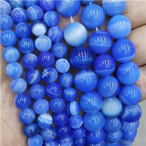 Natural Stripe Agate Beads Banded Blue Dye Smooth Round, approx 10mm dia