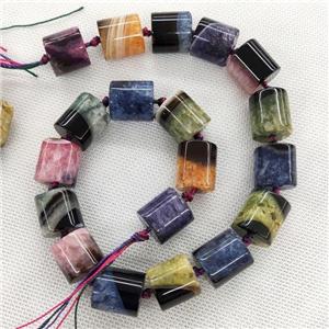 Natural Agate Druzy Column Beads Dye Mixed Color, approx 15mm