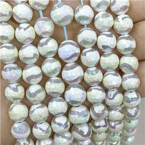 Tibetan Agate Beads White Wave Faceted Round AB-Color Electroplated, approx 8mm dia
