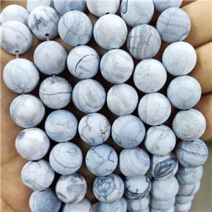 Natural Stripe Agate Beads White Blue Matte Round Band, approx 14mm