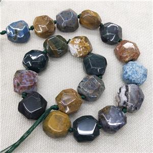 Natural Ocean Agate Beads Multicolor Faceted Coin Circle, approx 17-18mm