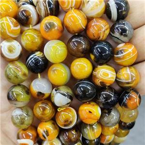 Natural Striped Agate Beads Yellow Dye Band Smooth Round, approx 14mm dia