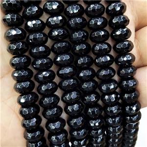 Natural Black Onyx Agate Beads Faceted Rondelle, approx 8x12mm