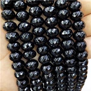Natural Black Onyx Agate Rondelle Beads Faceted, approx 8x12mm