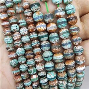 Tibetan Style Agate Beads Green Faceted Round, approx 8mm dia