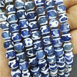 Tibetan Agate Beads Blue Smooth Round, approx 8mm dia, 48pcs per st