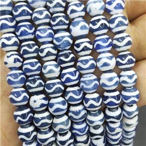 Tibetan Agate Beads Blue Wave Smooth Round, approx 8mm dia, 48pcs per st