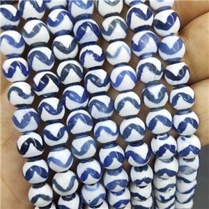 Tibetan Agate Beads Blue Wave Smooth Round, approx 8mm dia, 48pcs per st