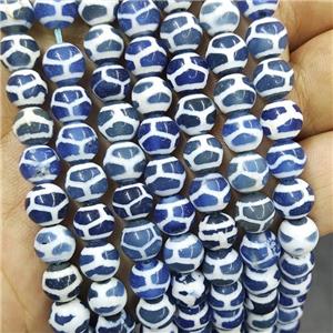 Tibetan Agate Beads Blue Turtleback Smooth Round, approx 8mm dia, 48pcs per st