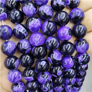 Purple Fire Agate Beads Black Smooth Round Dye, approx 12mm dia