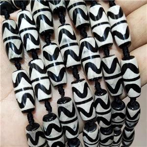 Tibetan Style Agate Rice Beads Wave White Black, approx 10-25mm, 11pcs per st