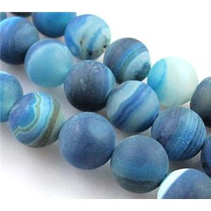 round matte blue Stripe Agate Stone beads, 12mm dia, approx 32pcs per st