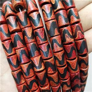 Tibetan Style Agate Column Beads Wave Red Black, approx 10-14mm, 24pcs per st